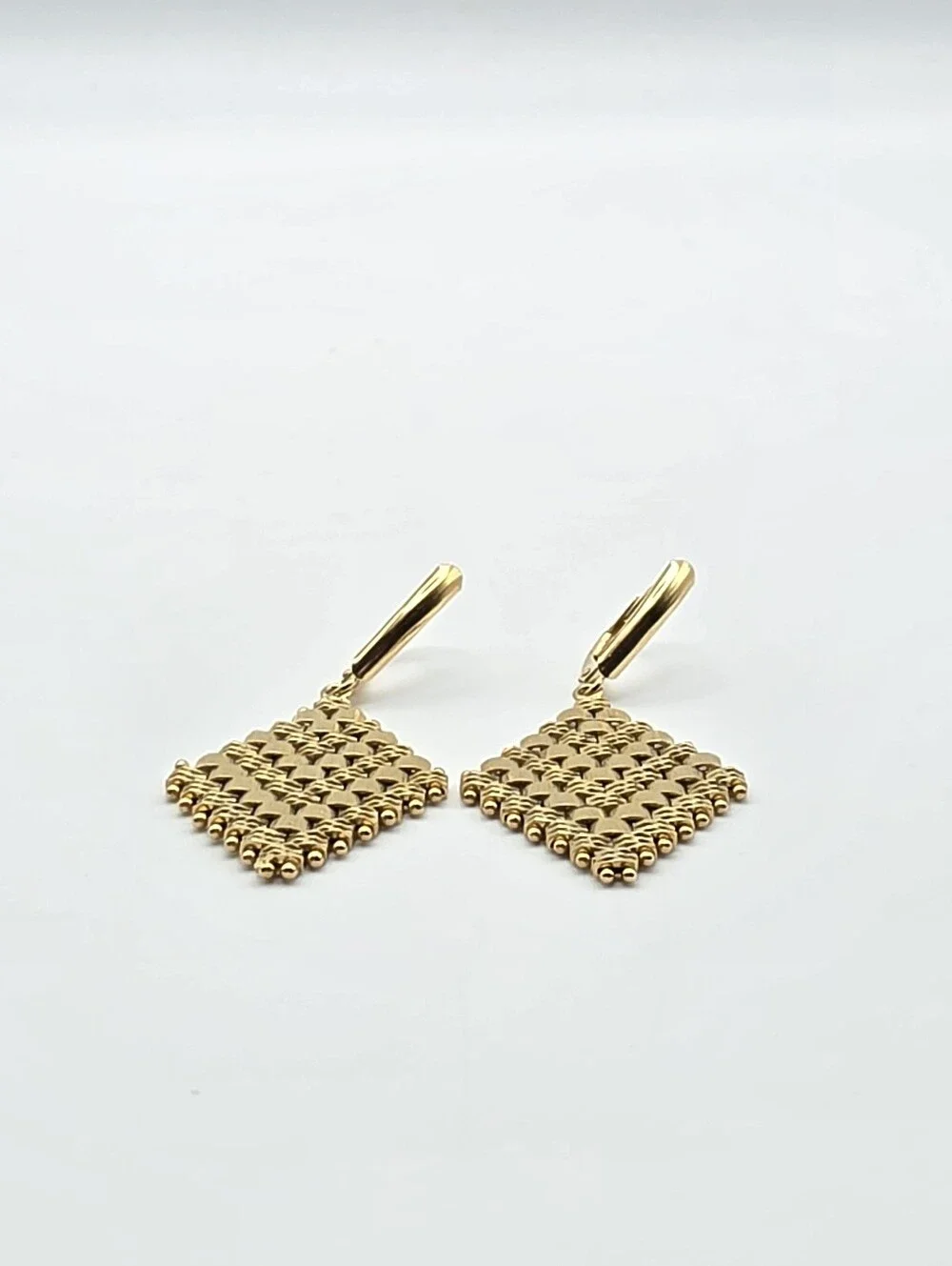 VTG 14K Yellow Gold Imperial Woven Basket Weave Diamond Drop Earrings 7.86g
